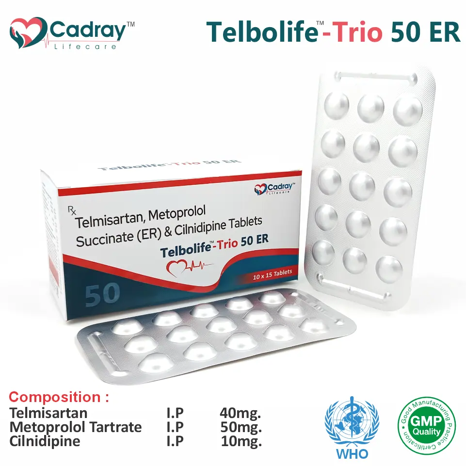 Telmisartan 40mg + Cilnidipine 10mg + Metoprolol 50mg | Cardiac Segment | Best Price for PCD Pharma Franchise